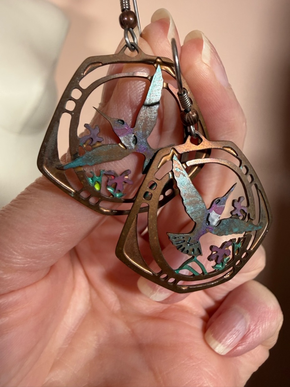 Artisan Handmade humming bird mixed metal vintage southwestern earrings - Picture 9 of 13